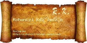 Rohonczi Kálmán névjegykártya